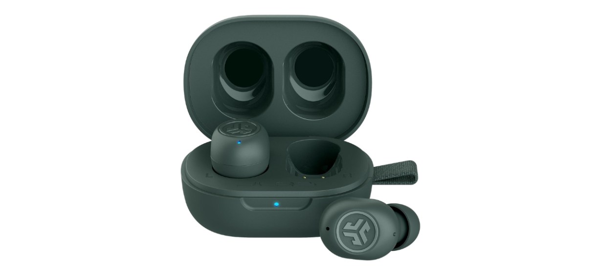 Jlabs JBud Mini earbuds on white background Jlabs JBud Mini earbuds on white background