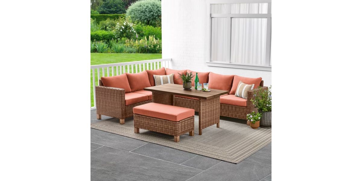 Better Homes &amp; Gardens Brookbury 4-Piece Outdoor Wicker Patio Sectional Dining Set