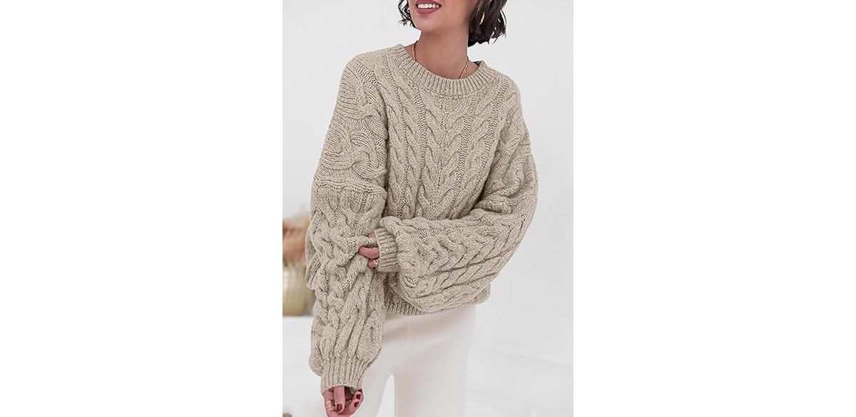 PRETTYGARDEN Womens Fall 2025 Cable-Knit Long-Sleeve Crewneck Oversized Sweater