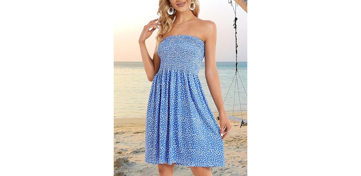 CHICGAL Summer Dresses for Women Beach Cover Ups Strapless Boho Floral Print Sundress