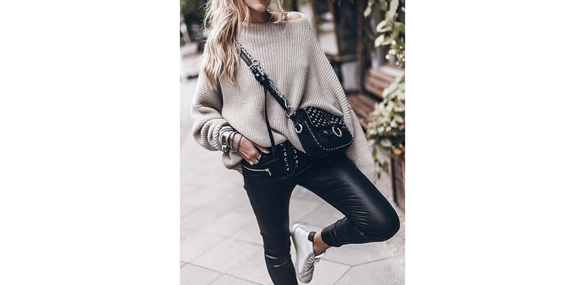 Ugerlov Women's Oversized Batwing-Sleeve Mock-Neck Jumper Tops Chunky Knit Pullover Sweater