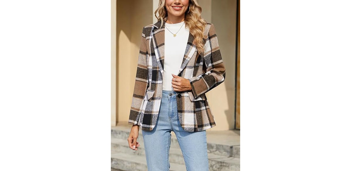 ELLEVEN Women's Business Casual Plaid Blazer