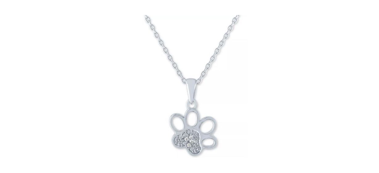 Macy's Diamond Accent Paw Print 18-Inch Pendant Necklace on white background