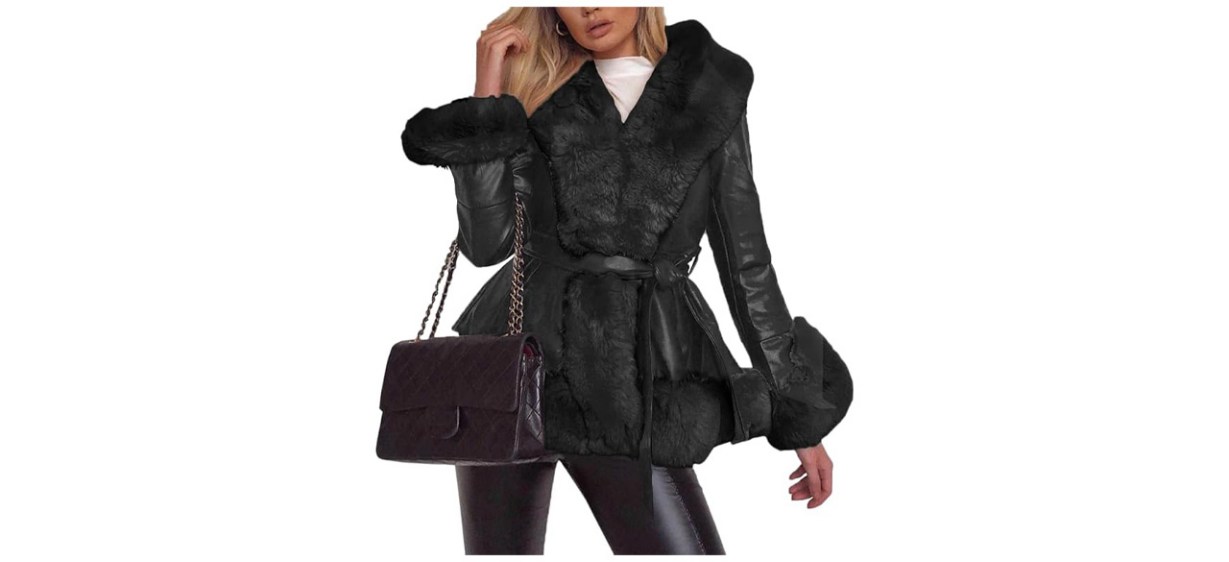 Person wearing Aurgelmir Women's Faux Leather Jacket on white background