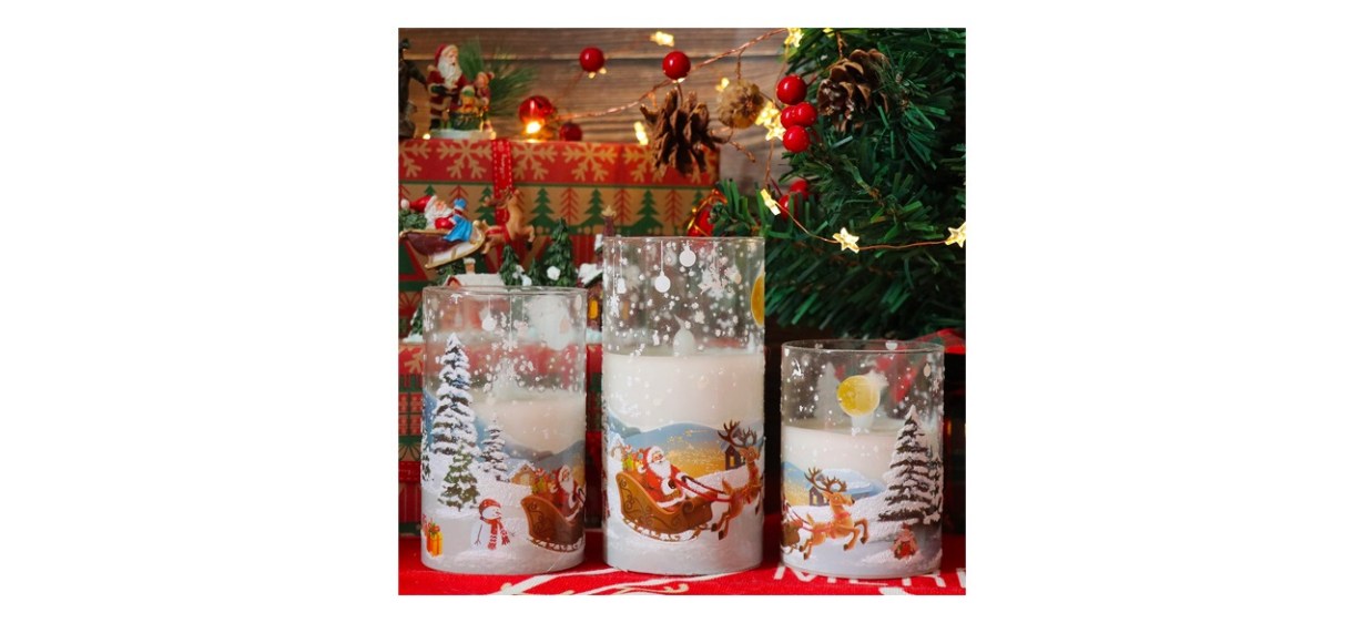 DRomance White Christmas Glass Flickering Flameless Candles