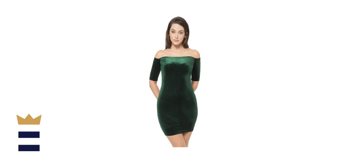 Juniors' B. Smart Off Shoulder Bodycon Velvet Dress