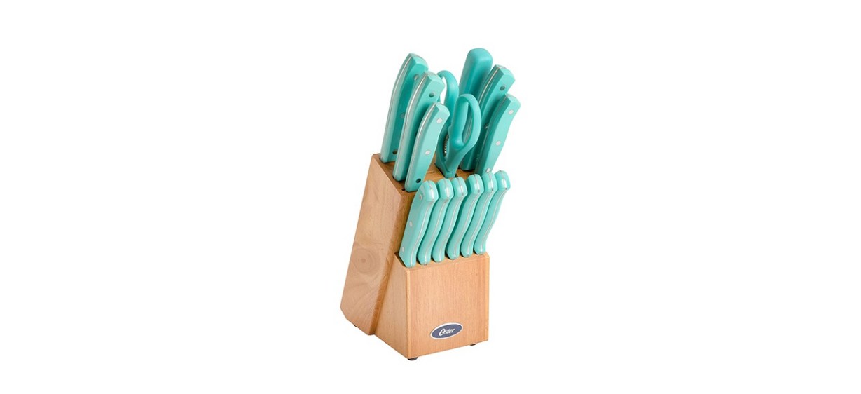 Oster Evansville 14 Piece Cutlery Set with Turquoise Handles