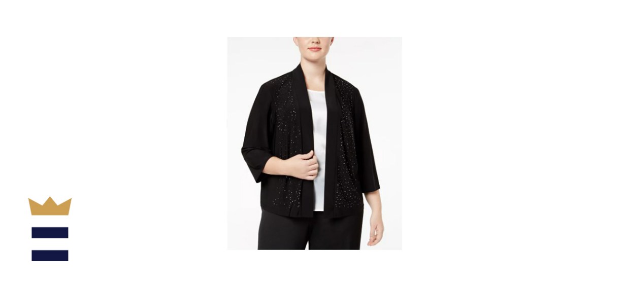 R &amp; M Richards Plus Size Beaded Open Front Cardigan