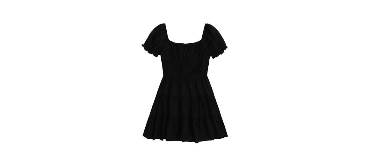 SheIn Short Puff Sleeve Ruched Mini A-Line Dress