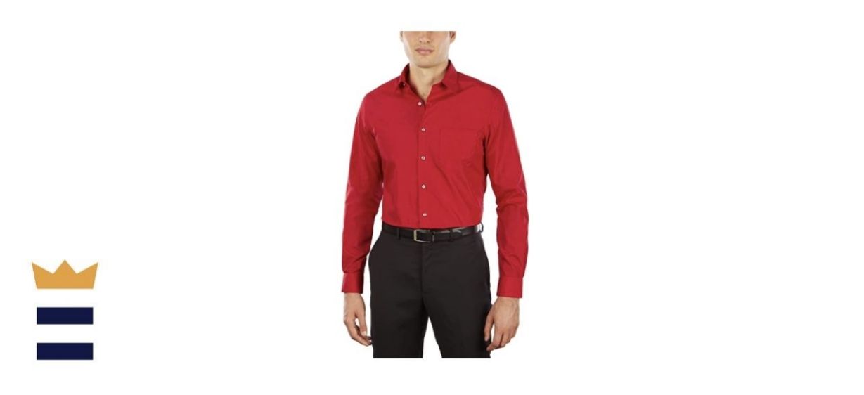 Van Heusen Men’s Poplin Fitted Solid Point Collar Dress Shirt