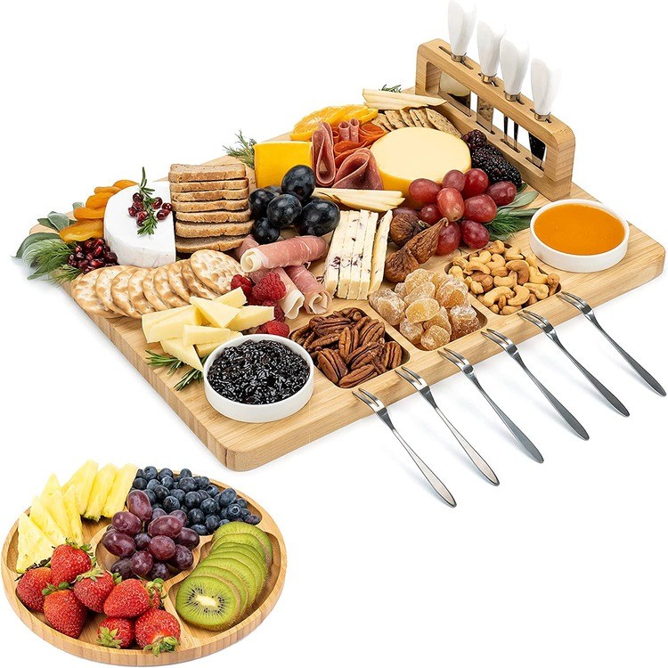SMIRLY Bamboo Cheese Board and Knife Set