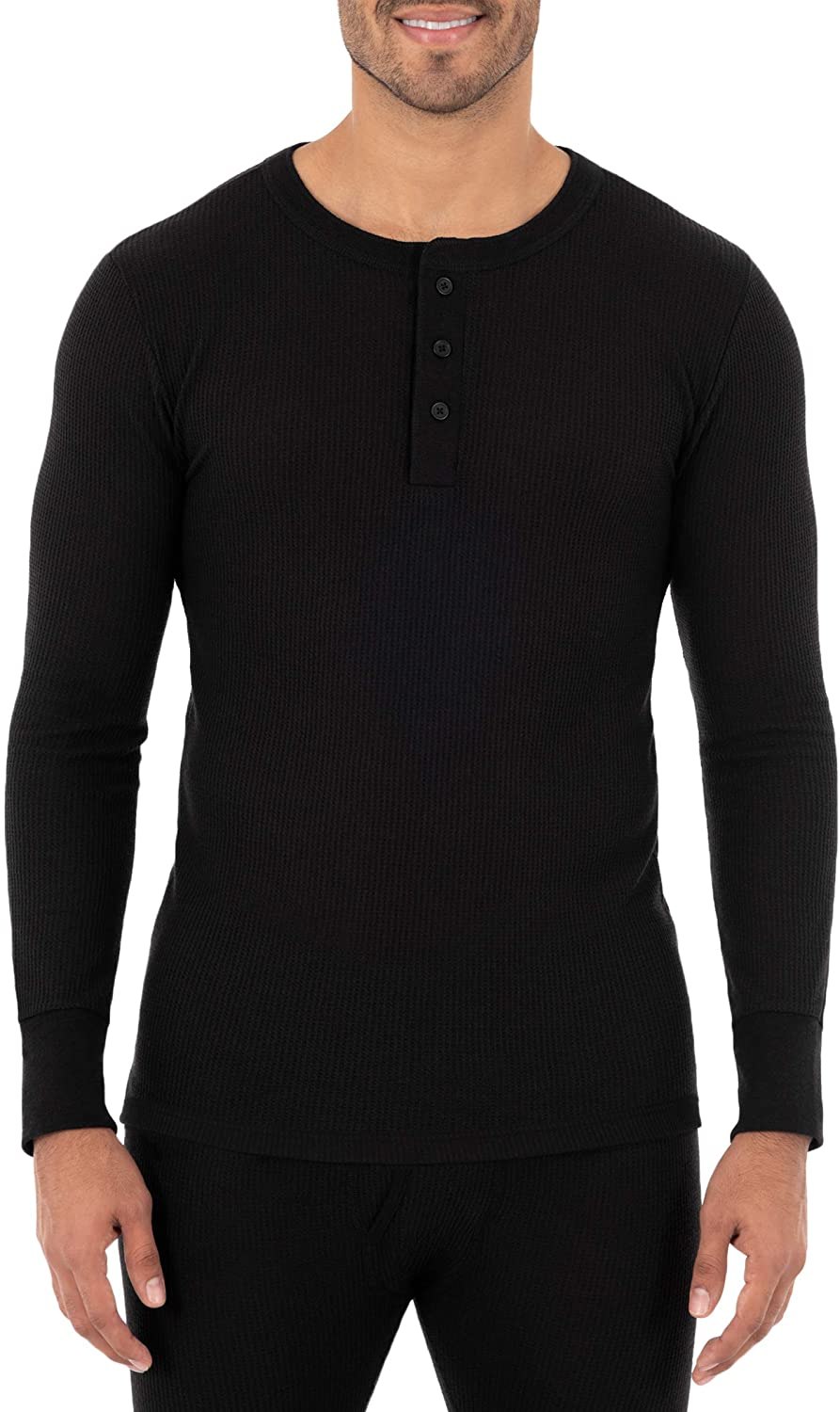Fruit of the Loom Men's Recycled Waffle Thermal Underwear Henley Top