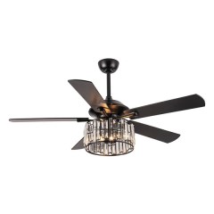 Parrot Uncle 52" Matte Black Wood 5-Blade Crystal Ceiling Fan